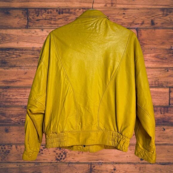 Neiman Marcus Mustard Yellow Leather Jacket Small - Picture 2 of 7